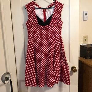 Red polka dot fit and flare dress